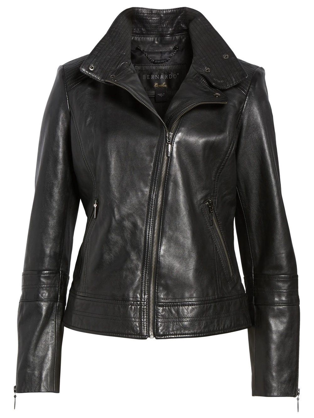 Bernardo Black Leather Moto Jacket Size M Like New